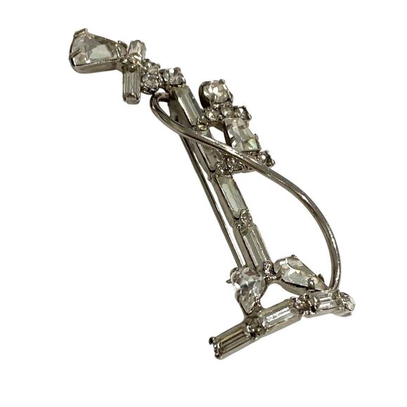 Vintage Jewelry - Vintage brooch silvertone and clear white rhinestone antique stick telephone pin